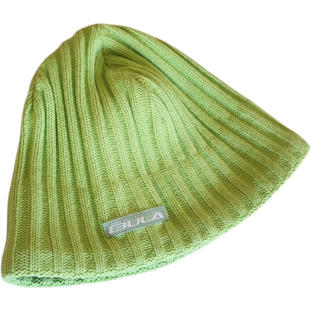 Bula Lime Green Ribbed Knit Fleece Lined Winter Beanie Hat Made in‎ Canada